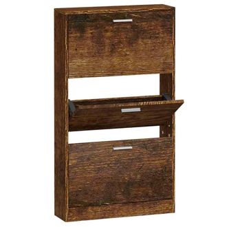 Berkfield Home Shoe Cabinet Smoked Oak 59x17x108 cm Engineered Wood in Brown | Size: 59 x 17 x 108 cm