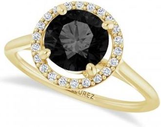 Allurez Round Onyx & Diamond Halo Ring 14K Yellow Gold (1.82ct)