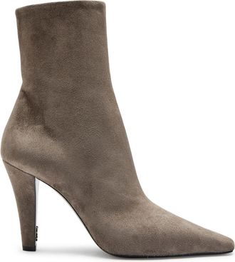 Saint Laurent Jill 95 Suede Ankle Boots - Dark Grey - 40 (IT40 / UK7)