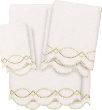 Linum Home Textiles 100% Turkish Cotton Diamond Chain Scallop 6Pc Embellished Towel Set