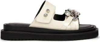 Kazar Platte leren muilen met elegante decoratie - Dames - Sandalen - Wit - 38 EU - Leer - Schoenen