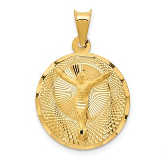 Diamond2Deal 14k Yellow Gold Polished Diamond-cut Corpus Circle Pendant