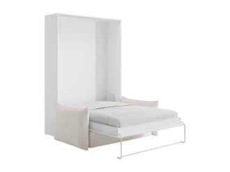 Vente-Unique Cama abatible 140 x 200 cm - Apertura vertical manual - Blanco + Sof&aacute; - BEGANIO