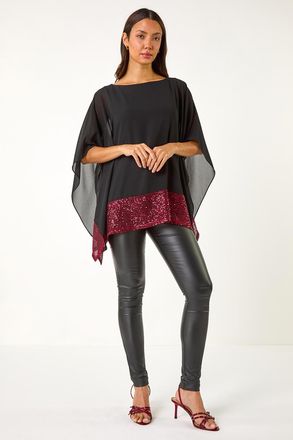 Roman Sequin Hem Contrast Tunic Top