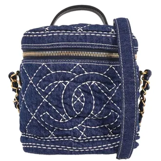 Chanel Vanity Case Quilted Denim Blue Denim_Jeans Handbag (Pre-Owned)