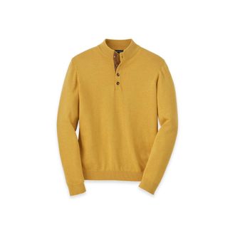 Paul Fredrick Supima Cotton Four Button Mock Neck Sweater in Mustard at Nordstrom, Size Xx-Large