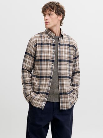 Jack & Jones Langarmhemd JACK & JONES JPRBLUBARKLEY FLANNEL X-MAS L/S SHIRT CH, Herren, Gr. XS, N-Gr, simply taupe, Web, Obermaterial: 100% Baumwolle, kariert, reg