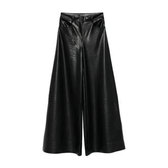 Norma Kamali Pantalones negros de cuero de pierna ancha - Trousers - Mujer - Negro - XS