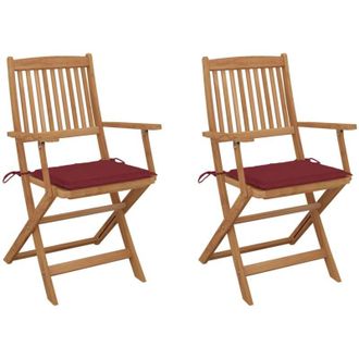 vidaXL Vidaxl - Sillas De Jard&iacute;n Plegables 2 Uds Y Cojines Madera Maciza Acacia