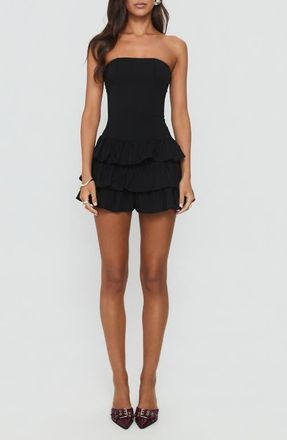 Princess Polly Valentia Tiered Ruffle Strapless Minidress in Black at Nordstrom, Size 4