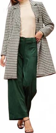 Skies Are Blue Clothing Houndstooth Long Sleeve Coat In Evergreen