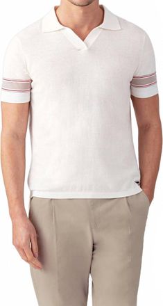 Ron Dorff Cotton-Linen V-Neck Polo In Off White