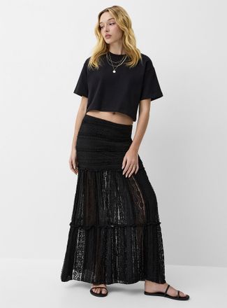 Icone Womens Openwork lace and ruffles maxi skirt
