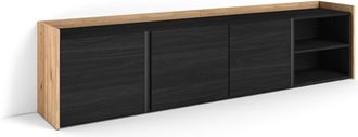 Skraut Home Skraut Home - Mueble Tv, Televisi&oacute;n, Muebles De Sal&oacute;n, Almacenaje, 207x35x50 Cm, Para Tv Hasta 80, Con Almacenamiento, Estilo Moderno, Negro Y Roble