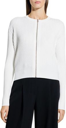Theory Pointelle Rib Zip Cardigan in White at Nordstrom, Size Petite