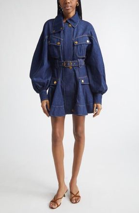 Zimmermann Kindred Spirit Luna Long Sleeve Denim Utility Minidress in Harbour Blue at Nordstrom, Size 0