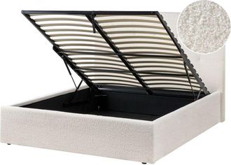 Beliani Cama Con Almacenaje Moderna Tapizada De Boucl&eacute; Blanco Crema Con Somier 140 X 200 Cm Lorient