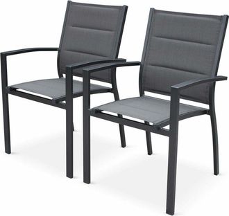 Sweeek Sweeek - Pair of stackable aluminium garden armchairs, Chicago, Anthracite, 57x57x89.5 cm