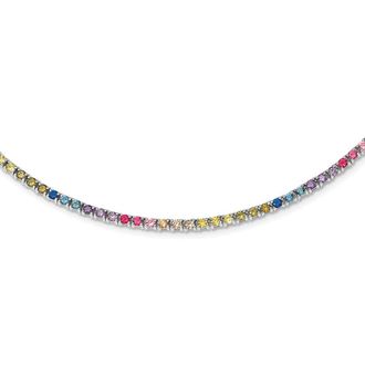 Diamond2Deal Sterling Silver 3mm Colorful Cubic Zirconia Necklace 18