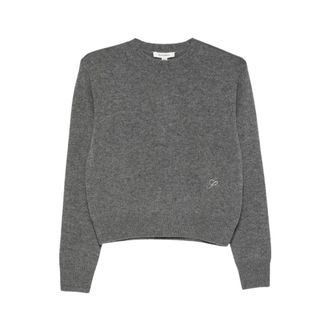 Sporty & Rich Maglione Girocollo con Logo e Cristalli - - Knitwear - Donna - Grigio - M