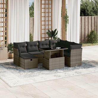 vidaXL Set De Sof&aacute;s De Jard&iacute;n Y Cojines 8 Piezas Rat&aacute;n Sint&eacute;tico Gris Vidaxl