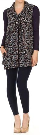Papillon Floral Bird Print Cowl Neck Sleeveless Dress In Navy