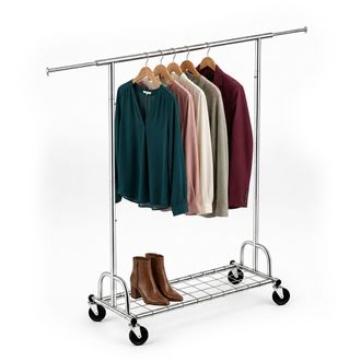 Relaxdays Perchero Con Ruedas Relaxdays, Barra Para Ropa Ajustable Y Extensible, Gran Capacidad, Metal Cromado, Plateado