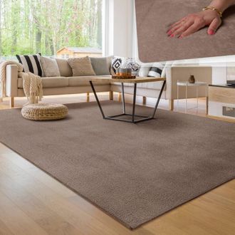 Paco Home Paco Home - Alfombra Moderna Para Sal&oacute;n A Pelo Corto Lavable Suave Uni Efecto Piel Antideslizante 200x280 Cm, Taupe
