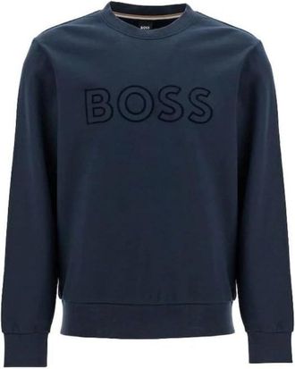 HUGO BOSS Mens Soleri 60 Crewneck Tonal Logo Sweatshirt, Blue