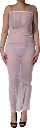 Dolce & Gabbana White Sheer Nylon Stretch Sheath Maxi Womens Dress