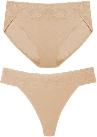 Natori Bliss Perfection One Size Thong and French Cut 2-Pack in Cafe at Nordstrom