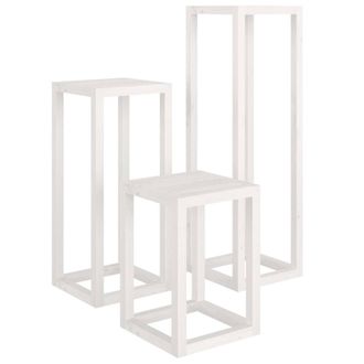 Berkfield Home 3 Piece Plant Stand Set White Solid Wood Pine