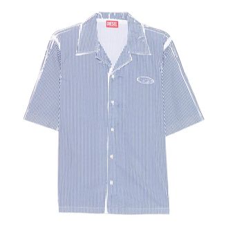 Diesel Shirts - Heren - Korte mouwen Overhemden - Blauw - S - Katoen - Overhemden