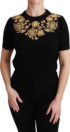Dolce & Gabbana Zwarte Kasjmier Gouden Bloemen Trui Top