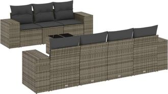 vidaXL Vidaxl - Set De Sof&aacute;s De Jard&iacute;n 8 Pzas Y Cojines Rat&aacute;n Sint&eacute;tico Gris
