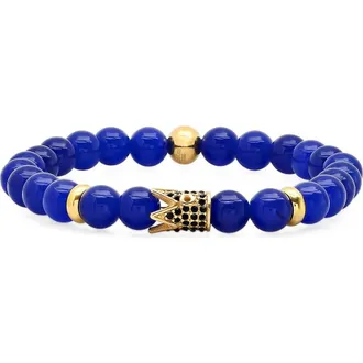 Steeltime Mens Agate Beaded Bracelet in Blue/Gold at Nordstrom Rack