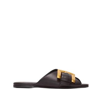 Balmain Anthem Flat Leather Sandals - female - Balmain - Sliders - Black - 4 1/2 UK - Shoes