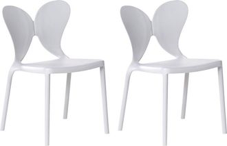 Beliani Set of 2 Garden Chairs Light Grey Synthetic Material Plastic Indoor Outdoor Garden Butterfly Backrest Dining Room Modern Minimalist Style LARISSA