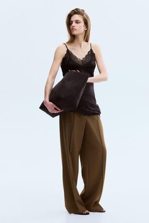 H&M Crease-leg Trousers in Dark Khaki Green at Nordstrom, Size Xx-Small