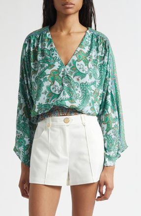 Ramy Brook Trisha Paisley Deep V-Neck Top in Bright Palm Patchwork at Nordstrom, Size X-Small