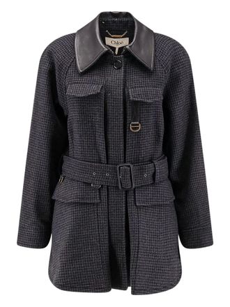 Chlo&eacute; Wool Belted Jacket With Leather Collar