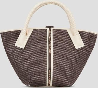 Alexander Smith Lauren Small handbag with shoulder strap in brown raffia and woven cream handle