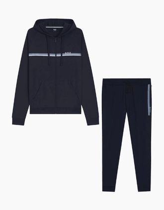 HUGO BOSS Mens Authentic Cotton Stripe Logo Hooded Navy Tracksuit - Size: XXL