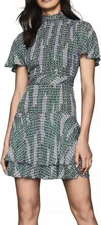Reiss Natalie Printed Split Sleeve Dress In Green