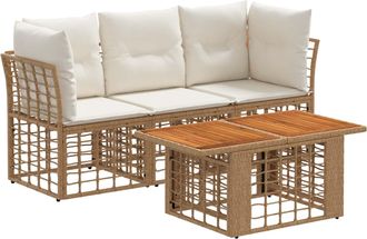 vidaXL Conjunto De Sof&aacute;s De Jard&iacute;n 4 Uds. Natural Y Crema Vidaxl