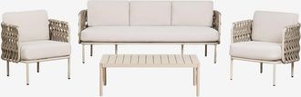 Sklum Conjunto De Jard&iacute;n Con Sof&aacute; De 3 Plazas, 2 Sillones En Cuerda Trenzada Tevary Y Mesa De Centro En Aluminio Boleni Sklum