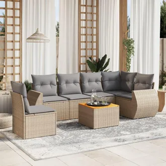 vidaXL Vidaxl - Set Sof&aacute;s De Jard&iacute;n 7 Piezas Y Cojines Rat&aacute;n Sint&eacute;tico Beige