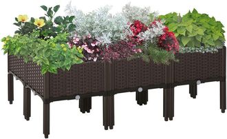 OUTSUNNY 6-piece Elevated Flower Bed Vegetable Herb Planter Plastic, Brown