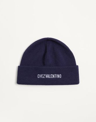 Valentino Garavani Beanie Knitted Chez Valentino In Lana Uomo BLU UNI