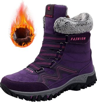 Generic Women Boots Mid Calf, Waterproof Hiking Boots - Solid Color Fluffy Boot Fashion Going Out High Top Boot Casual Outdoor Sports Booties for Winter Casua